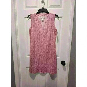 Stella Parker Size Small sleeveless sheath dress pink shell pattern with pockets